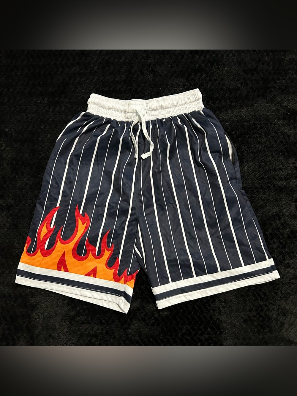 Flame Pinstripe Basketball Shorts Navy White Size Small